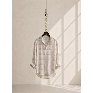 Frank & Eileen Eileen M Italian Woven Cotton Linen Plaid Oversized Button Up